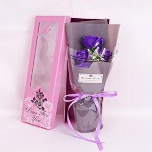 Artificial soap rose flower bouquet in a pink gift box for Valentine's Day and Mother's Day.