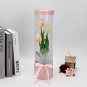 PVC artificial tulip flower gift box clear cylinder home decor romantic desktop display item