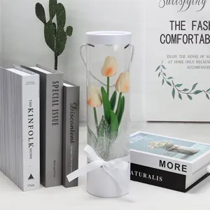 PVC simulation tulip flower round cylinder gift box home decor photography props