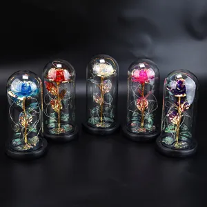 Eternal Rose Flower Glass Dome LED Night Light Valentine's Day Romantic Gift Artificial Flower Home Decor Table Lamp