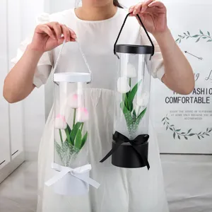 Transparent cylinder artificial tulip gift box home decor photography prop set for romantic
