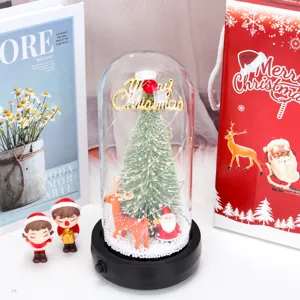 Primo piano di un albero di Natale decorativo con luci LED in una cupola di vetro