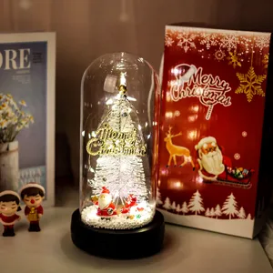 Vista dettagliata della cupola di Natale con luci LED calde e statuetta di Babbo Natale