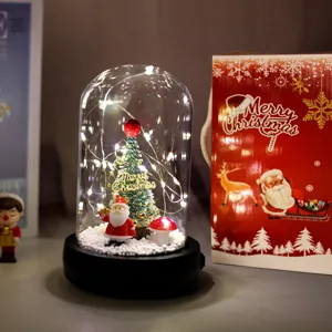Cupola di vetro natalizia LED con albero e Babbo Natale in confezione regalo rossa