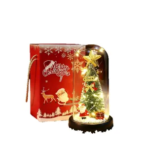 Cupola di vetro natalizia con albero a LED e Babbo Natale in una borsa regalo elegante