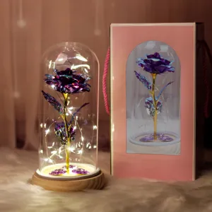Cúpula de cristal rosa galaxia luz flor eterna regalo romántica lámpara de noche para san valentín
