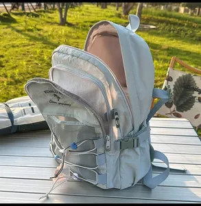 Light blue large capacity outdoor backpack showing spacious multi-compartment design