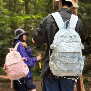 Stylish high-capacity outdoor hiking backpack for couples in light blue and pink colors