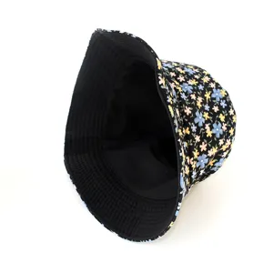 Cappello a secchiello con stampa floreale da donna, cappello da sole casual reversibile, elegante.