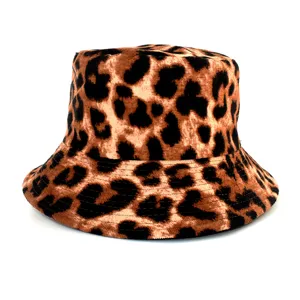 Autunno inverno moda stampa leopardato cappello da pescatore donna casual cappellino