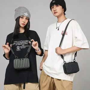 Minibolso rígido bandolera unisex con diseño de rayas verticales estilo maleta