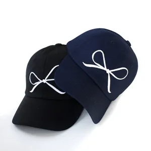 Damen Casual Baumwoll Baseballkappe Schleife Bestickung Suesse Stil Verstellbar Sonnenschutz Hut Outdoor Sport Hut