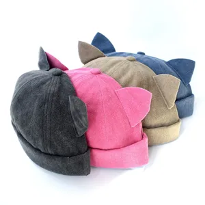 Simpatico cappello da marinaio con orecchie di gatto, berretto docker casual in cotone unisex.