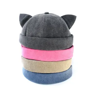 Cappellino docker senza visiera con orecchie di gatto, berretto casual unisex in stile trendy.