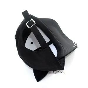 Black metal decorated baseball cap with cat ears, chain and rings, street style hip-hop hat.
