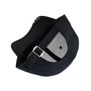 Black cotton baseball cap with metal piercing rings, adjustable strap, back view main shot.