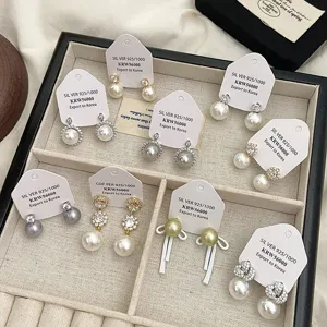 Französische Vintage Künstliche Perle Strass Ohrstecker Für Damen Kupfer Schmuck Mit 925 Sterlingsilber Ohrstecker-Stift Schleife Blume Kleeblatt Ohrringe