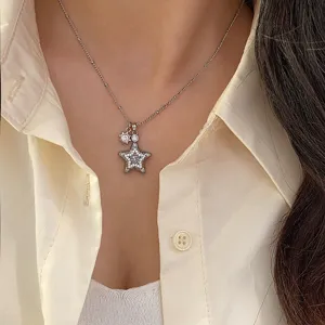 Macro view of exquisite star pendant necklace with micro-paved sparkling zircons