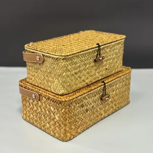 Handcrafted woven storage basket detail, natural wicker material with secure wooden toggle closure.