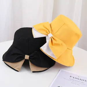 Chapeau Bob Femme Style Coréen avec Nœud et Fente Protection Solaire Large Bord Mélange Polyester Chapeau de Plage Été Mode