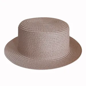 Flat top straw hat for men and women breathable summer sun beach hat casual boater.
