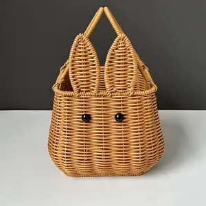 Handwoven rabbit-shaped imitation rattan storage basket for children gifts and picnics