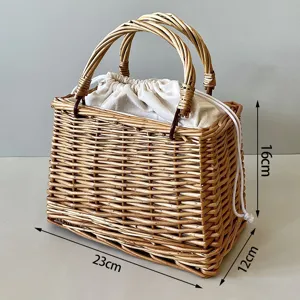 Handmade rectangular willow woven gift basket bag with dimensions 23cm x 12cm x 16cm
