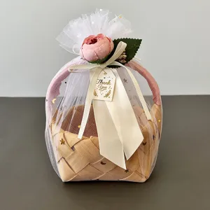 Handgemaakte Houten Geweven Opbergmand Rattan Geschenkdoos Huwelijksbedankjes Draagbare Bamboekorf Organizer