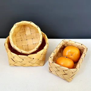 Handmade Japanese style woven wooden baskets for fruit and kitchen storage organization