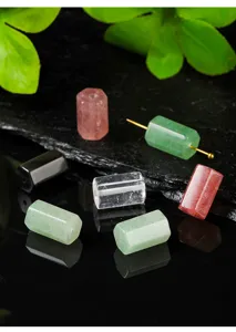 Close-up macro view of natural crystal hexagonal pillar loose beads for DIY jewelry