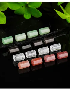 Detailed view of natural crystal hexagonal prism beads for DIY jewelry accessories