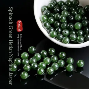 Natuurlijke Spinaziegroene Nephriet Jade Kralen Gepolijste Ronde Losse Edelsteenkralen Voor Doe-het-zelf Sieraden Maken Ambacht
