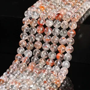 Natuurlijke Ijsheldere Zwart Goud Super Seven Kristallen Losse Kralen Ronde Edelsteen Strand Voor DIY Sieraden Maken
