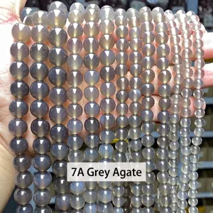 Macro detail of translucent 7A gray agate loose beads for DIY jewelry making