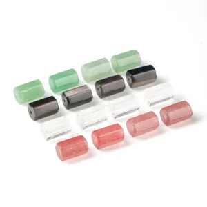 Hexagonal natural crystal beads for DIY jewelry making in various colors.