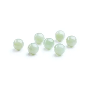 Natural light green Hetian jade round loose beads for DIY handmade jewelry making