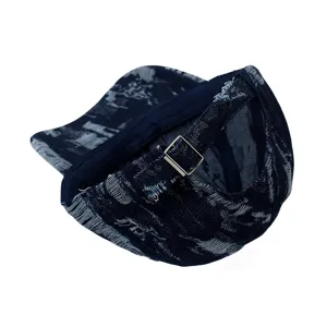 Retro washed denim baseball cap detail view, vintage distressed design with adjustable strap.