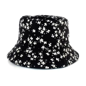 Cappello da pescatore classico con motivo floreale in bianco e nero da donna protezione solare.