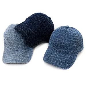 Vintage washed denim baseball cap set, textured fabric casual sun hat for men and women.