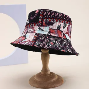 Damen Mode Patchwork Eimer Hut Freizeit Sonnenschutz Wendebar doppelseitige Becher Mütze