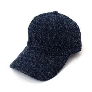 Vintage washed dark blue denim baseball cap detail view, textured casual sun hat for outdoor.