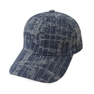 Retro washed denim baseball cap with classic tweed texture design, casual and stylish sun hat.