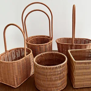 Hand-woven synthetic rattan baskets in various shapes for outdoor picnic and fruit picking