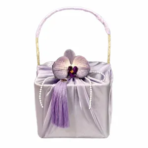 Elegant purple satin gift basket for wedding bridesmaid favors empty decorative box