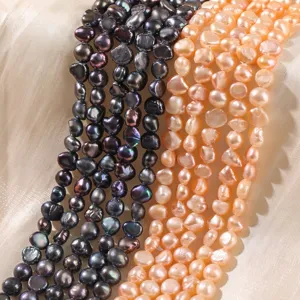 Natural Pink Black Freshwater Pearl Loose Beads Mirror Luster Flat Round Pearl Strand For DIY Jewelry Making Necklace Bracelet Accessory