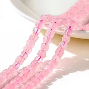 Natural rose quartz faceted square sugar cube beads strand for jewelry making