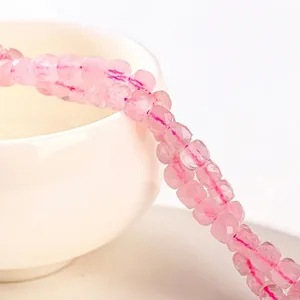 Natural rose quartz faceted square sugar cube loose beads for jewelry making
