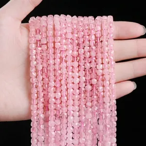 Natural rose quartz faceted cube beads for jewelry making, pink sugar cube style