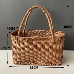 Cesta de compra de ratan sintetico cesta de almacenamiento portatil para picnic