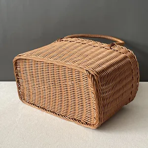 Cesta de compras de ratan sintetico almacenamiento para el hogar cesta de picnic fruta
